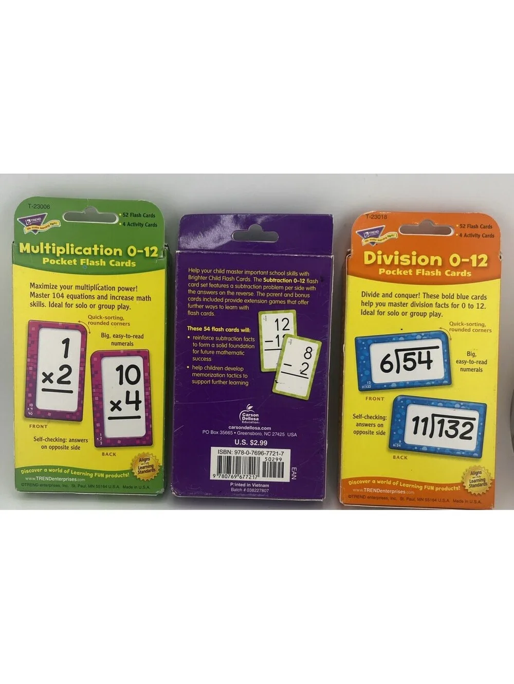 Math Flash Cards Lot Multiplication Subtraction Division 0-12 Bundle PR150